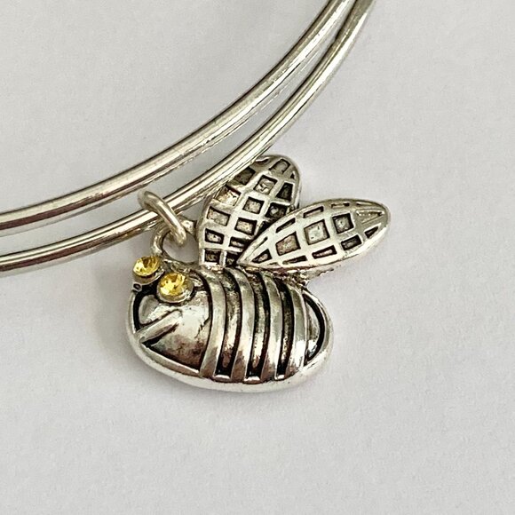 Silver Bumble Bee Charm Bracelet Bangle Adjustable Yellow Crystal Rhodium Plated - Picture 6 of 9